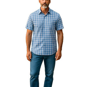 EDDIE BAUER Blue Red Plaid Short Sleeve Shirt 100% Cotton Excellent Oversized L